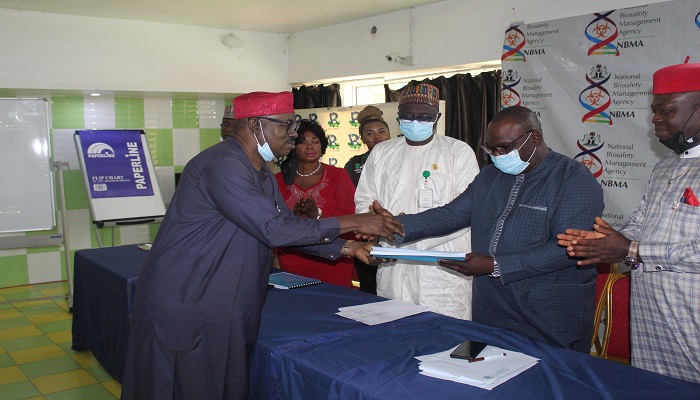 NBMA PRESENTS ADOPTED DRAFT NATIONAL BIOSECURITY POLICY TO MINISTER OF STATE FOR ENVIRONMENT.